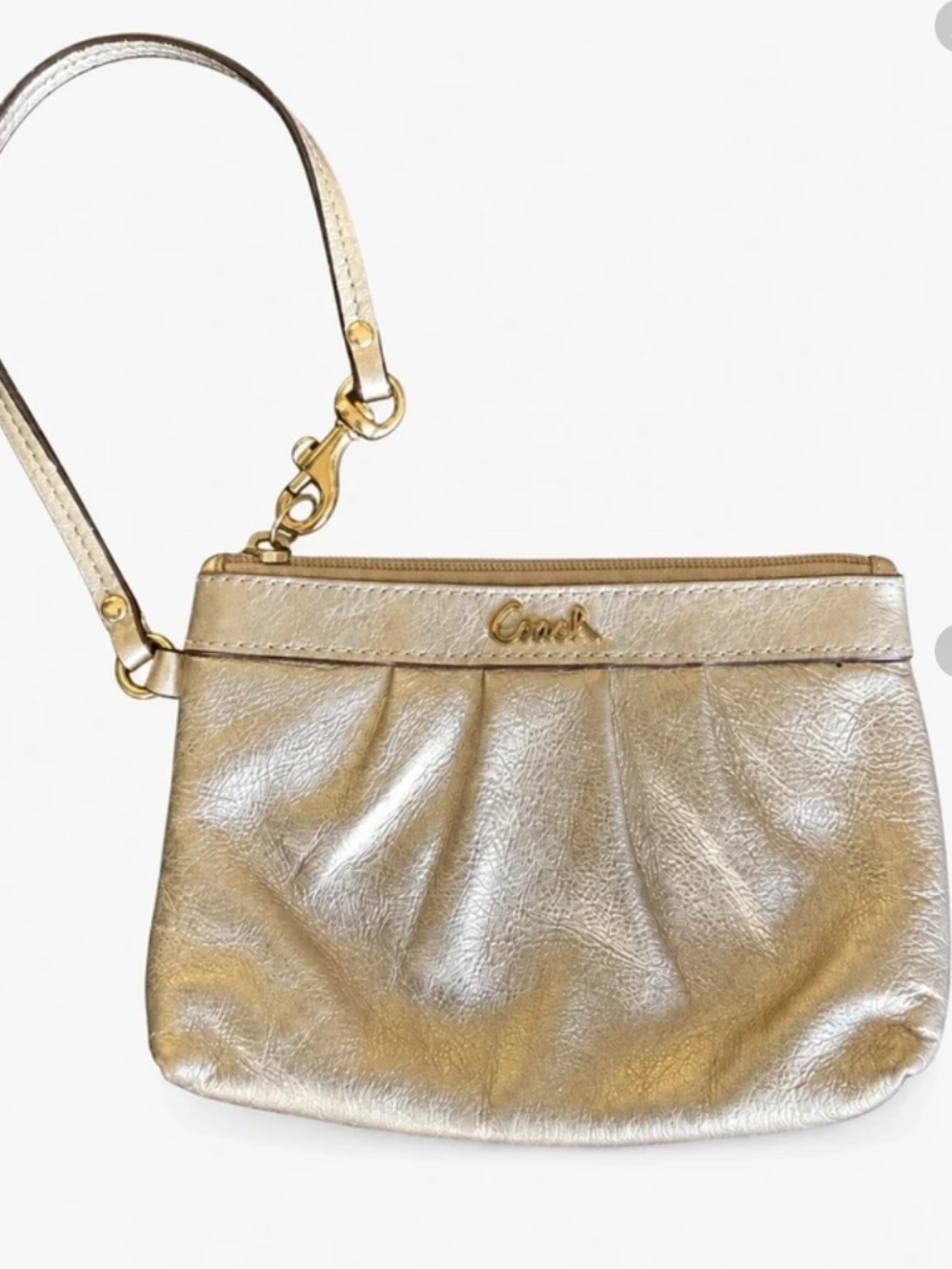 Vintage Coach Metallic Gold Leather Pleated Wristlet Clutch